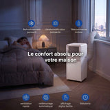 Climatiseur mobile eLUXE 12000 BTU dans une chambre : refroidissement, déshumidification, télécommande et minuterie