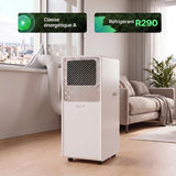 Climatiseur mobile eLUXE CLIM ELPB026SET2 9000 BTU dans un salon, classe énergétique A et réfrigérant R290