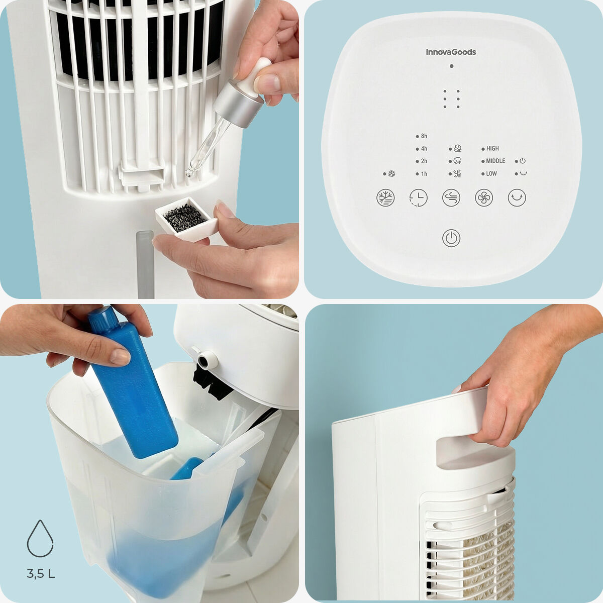 Rafraîchisseur évaporatif tour Hushly 4-en-1 — Réservoir 3,5 L, InnovaGoods — vue 12