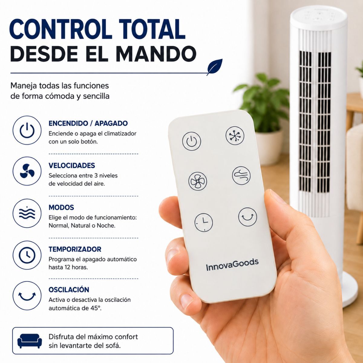 Rafraîchisseur évaporatif tour Hushly 4-en-1 — Réservoir 3,5 L, InnovaGoods — vue 7