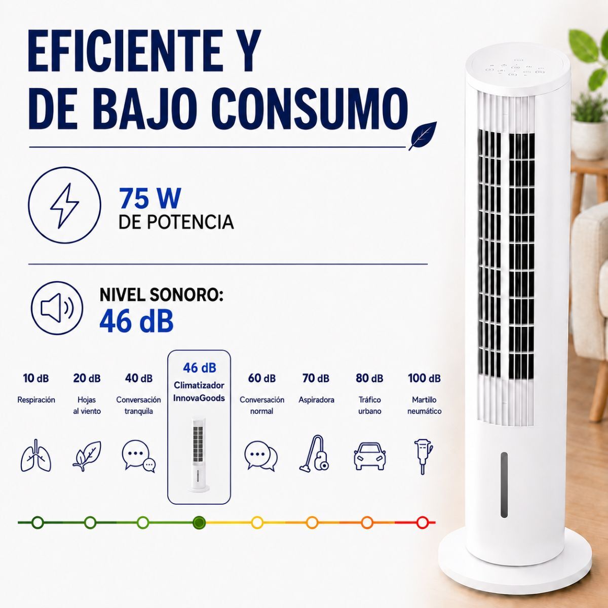 Rafraîchisseur évaporatif tour Hushly 4-en-1 — Réservoir 3,5 L, InnovaGoods — vue 9